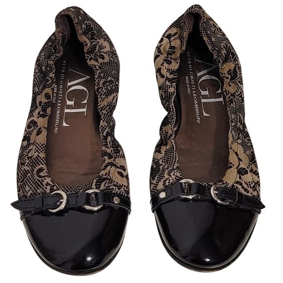 Attilio Giusti Leombruni Italy Leather Floral Flat Shoes Brown Women 38.5 US 8.5 - Picture 3 of 7